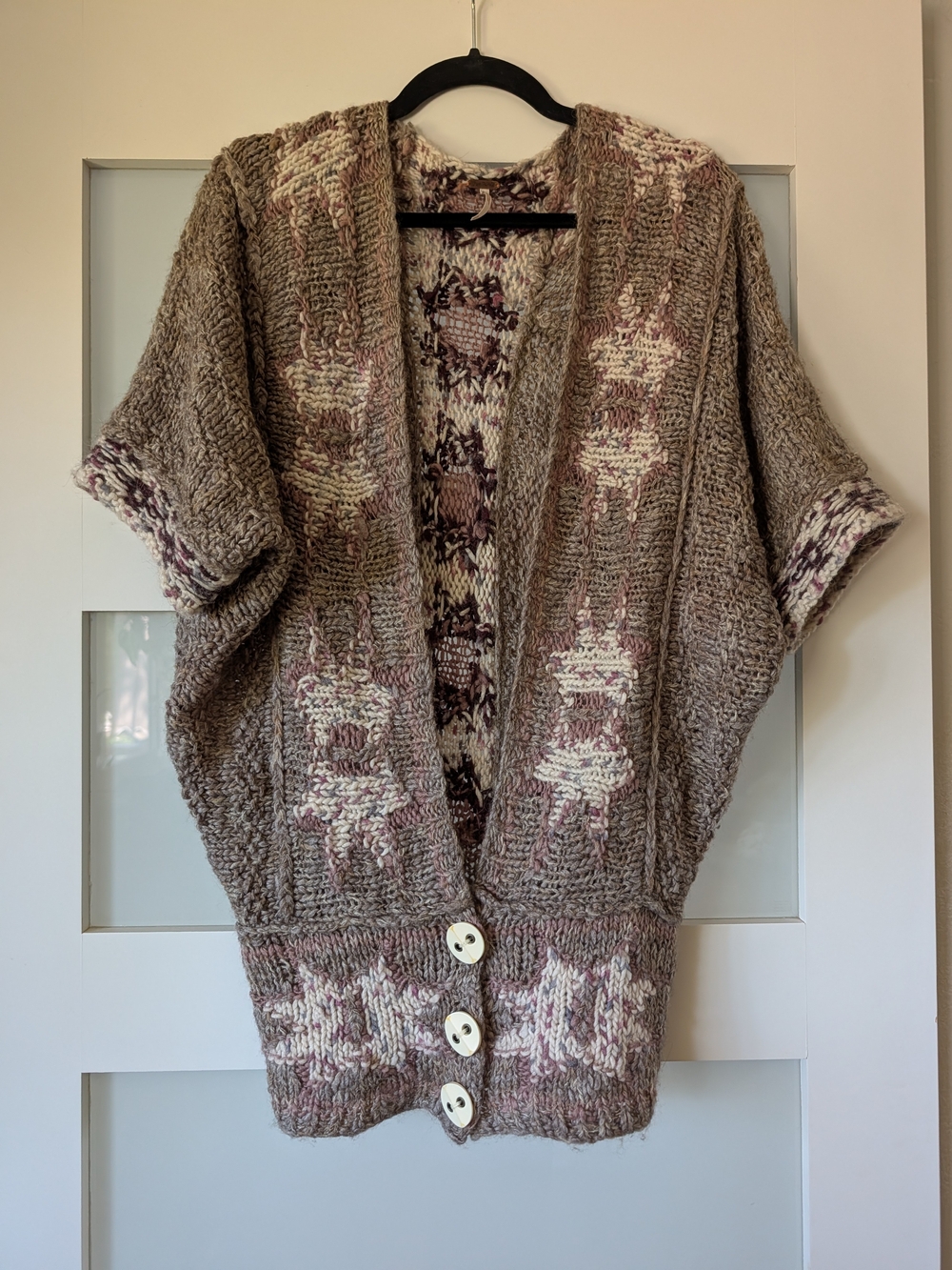 Free People Fair Isle Taupe and Cream Patterned Knit Cardigan